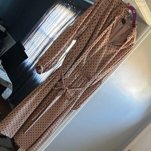 Worthington Blush Pink Polka Dot Long Sleeve Belted Maxi Dress